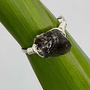 Smoky Quartz Ring Size 7 Raw Natural Gemstone Silver Boho Wire Wrap Jewelry #B